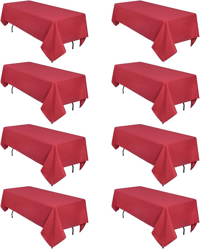 CozRhythm 8 Pack Red Tablecloth 60 x 126 Inch Rectangular Tablecloths for 8 Foot Rectangle Tables, Wrinkle Resistant Red Table Cloth Washable Polyester Fabric Table Covers for Buffet Wedding Party