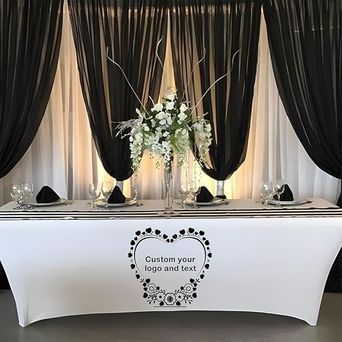 Custom Table Cloth with Business Logo 4FT 5FT 6 FT 8 FT Spandex Customized Table Cover Stretch for Tradeshow Events Birthday Wedding Anniversary Mantel Personalized Table Cloth (6FT)
