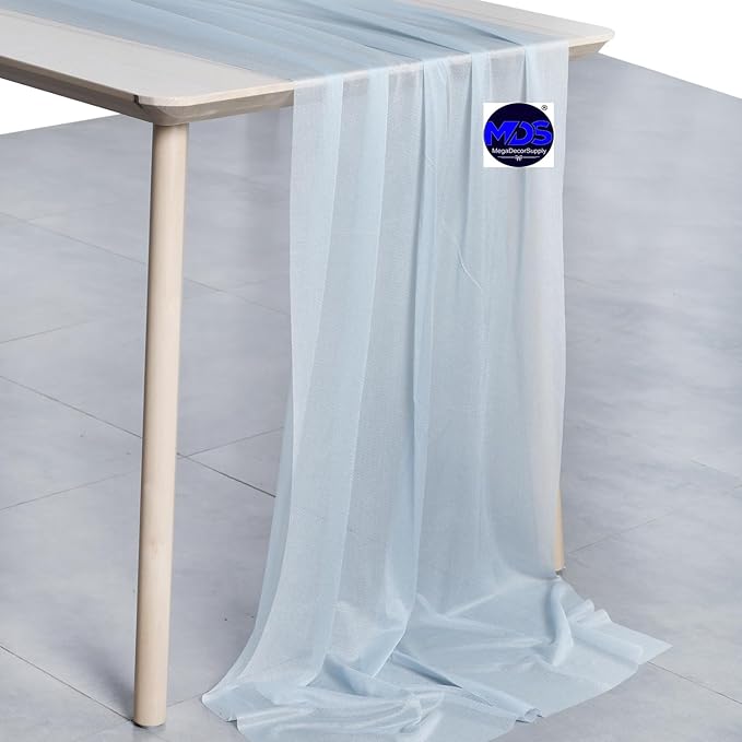 MDS 15 Pack 10ft Chiffon Table Runner 29 x 120 Inches Sheer Wedding Runner Romantic Rustic Table Runner for Wedding Decorations, Birthday Parties, Bridal Shower Party Arch Decor - Baby Blue