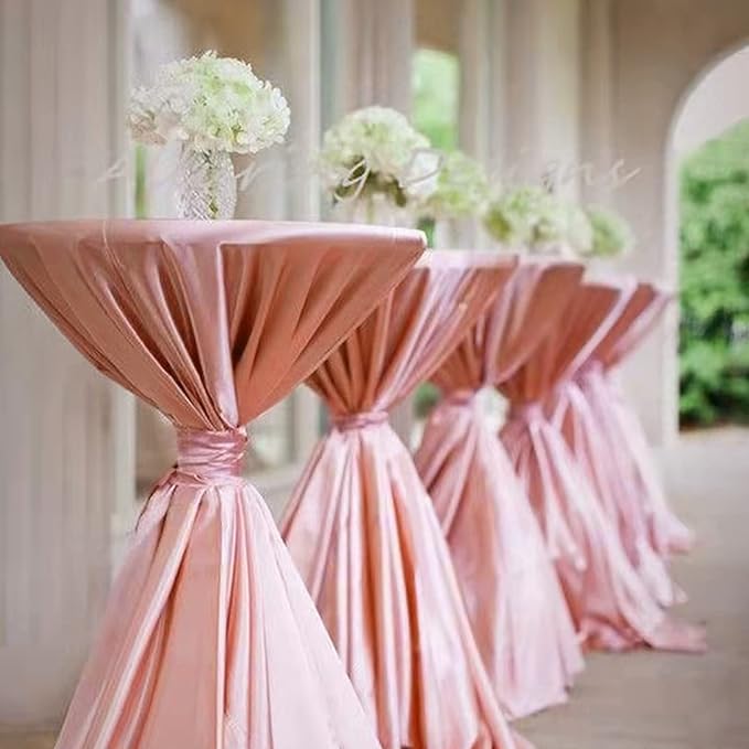 12 Pack 120 Inch Rose Gold Satin Tablecloth - Premium Bright Silky Round Tablecloth Overlay Smooth Fabric Table Cover, Table Decoration for Wedding Party Banquet Events Restaurant Kitchen Dining