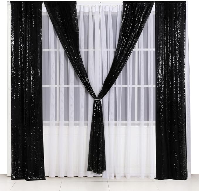 Juya Delight Black Sequin Backdrop Curtain,4PCS 2FTx8ft Glitter Backdrop Curtain for Party,Birthday,Christmas Wedding Decoration