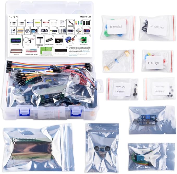 GeeekPi Complete Starter Kit for Raspberry Pi 4B, Python C Java Scratch Code, with 100-Page Tutorial, 16 Projects, 68 Items, ABS Breadboard Holder, Camera Module, Sound Sensor (Pi Board Not Included)