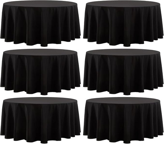 Round Tablecloth 6 Pack 108 Inch Black Tablecloths Washable Decorative Linen Polyester Table Clothes Cover for Dining Table Banquets Buffet Parties and Wedding