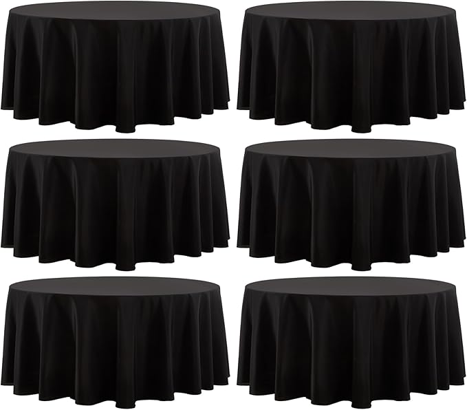 Round Tablecloth 132 Inch 6 Pack Black Tablecloths Washable Decorative Linen Polyester Table Clothes Cover for Dining Table Banquets Buffet Parties and Wedding