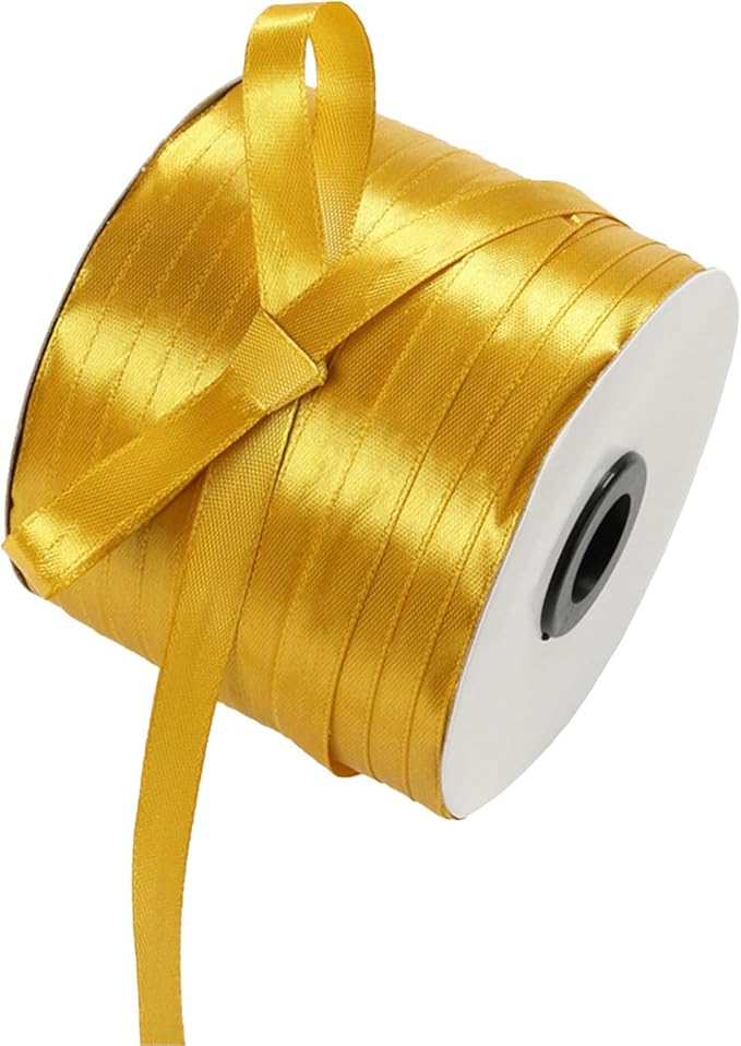 3/8 Inch Gold Satin Ribbon 230 Yards Bulk Fabric Ribbons for Gift Wrapping, Scrapbooking, Crafts and DIY Projects, Wedding, Event Decor