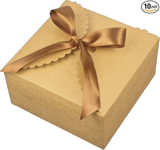 WEWILUCK Brown Gift Boxes 10 Pack 8x8x4 Inches, Large Premium Kraft Gift Box with Lid Bulk for Present, Graduation, Anniversaries, Birthday Party, Father's Day, Christmas, Groomsmen Gifts
