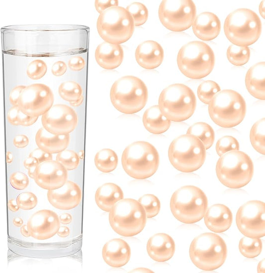 100PCS Light Champagne Faux Pearls Beads for Centerpiece Vases, Vase Filler Faux Pearls, No Holes Filler Beads for Party Anniversary Birthday Wedding Table Decor, 14/20/30mm