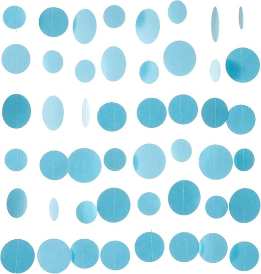 Light Blue Paper Garland Circle Dot Streamer Party Banner Backdrop Hanging Decorations, 20 Feet in Total