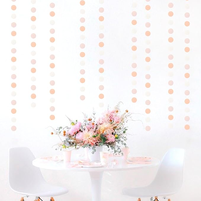 Peach-Pink White Party-Decorations Paper Garland - 52ft Princess Birthday Streamers Banner,Boho Bridal Baby Shower Bachelorette Wedding Hanging Supplies Decor Hugfond