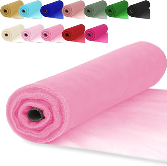 Pink Tulle Fabric Rolls 54 Inch x 10 Yards Large Mesh Tull Bolt for Wedding, Garden Netting, Tutu Skirt, Party Decoration and Craft Supplies