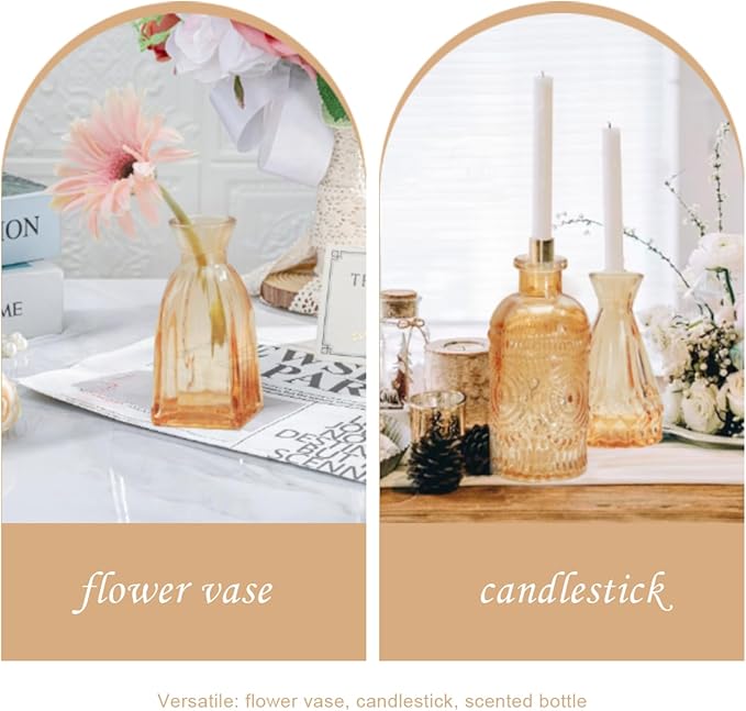 Bud Vases Set of 40 Pcs,Small Flower Vases for Centerpieces,Glass Bud Vase in Bulk,Vintage Bud Vase for Wedding Table Centerpieces Decoration, Home Table Party Decor, Christmas,Anniversary,Gold Amber