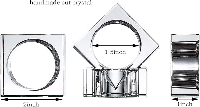 Crystal Napkin Holder Rings Square Design Christmas Decorations for Dinner Set of 12