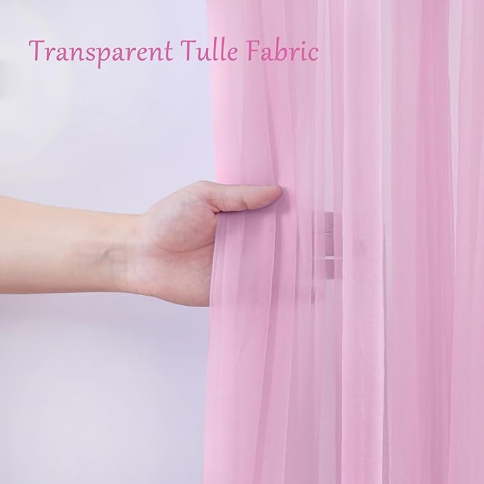 30×10ft Pink Tulle Backdrop Curtain with Lights String for Parties, Sheer Photo Backdrop Curtains for Wedding Party Photography Background