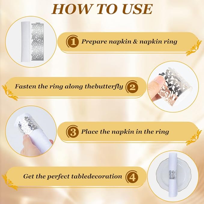150PCS Rose Flower Paper Napkin Rings, Simple Napkin Holders Dinner Tables Rings Elegant Ornament Table Setting Decoration for Wedding, Christmas, Thanksgiving, Holiday, Party (Silver)