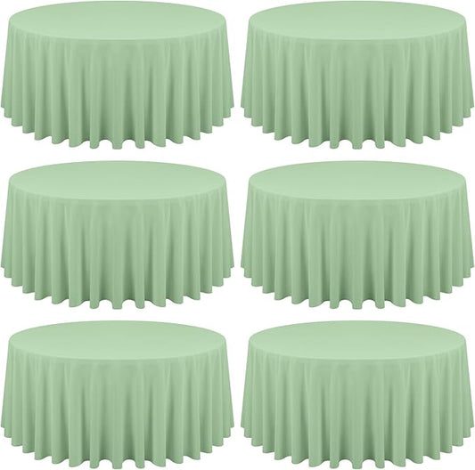 6 Pack Sage Green Round Tablecloths - 90 Inch, Polyester Table Cover, Stain and Wrinkle Resistant Washable Fabric, Perfect for Wedding Banquet Parties