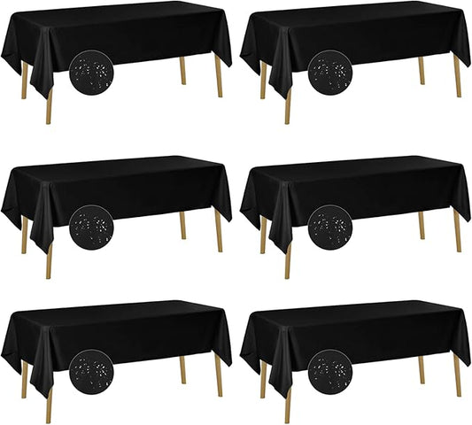 Fokitut 6 Pack Waterproof Rectangle Tablecloth, 60x120 Inch,Stain Resistant and Wrinkle Polyester Table Cloth, Fabric Table Cover for Kitchen Dining, Wedding, Party, Holiday Dinner-Black