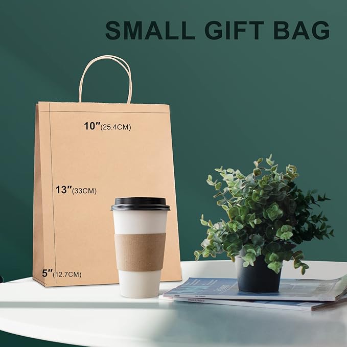 METRONIC Paper Gift Bags 10x5x13'' 100Pcs Brown Paper Bags with Handles Bulk, Kraft Paper Bags for Birthday, Shopping, Retail Small Business