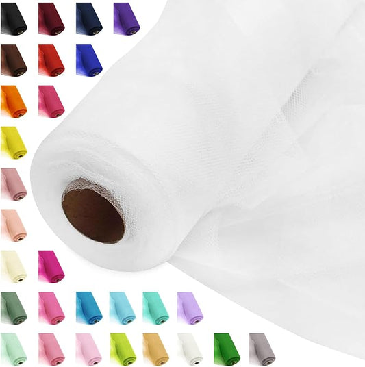 54" by 20 Yards White Tulle Fabric Rolls - Tutu Spool Bolt for DIY Wedding Decoration, Baby Shower Tutu Skirt, Gift Wrapping - Large Matte Tulle, Roll Packaging