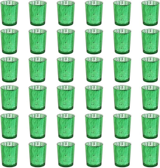Green Mercury Glass Tea Light Holders Set of 36 - Elegant Votive Candle Holders for Weddings, Showers and Home Decor - Perfect for Table Centerpieces and Parties (Glass, Green)