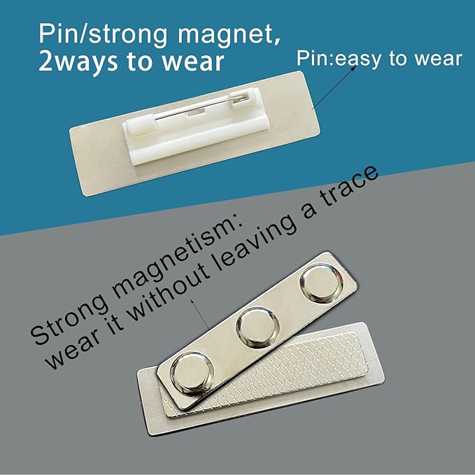 Stainless Steel Custom Silver Name Tags With Pin or Magnet Adhesive tape, Metal Personalized Customizable Name Tags,Metal Name Tag for Cops, nurses, doctors,Teachers,Employee,Workers(Silver)