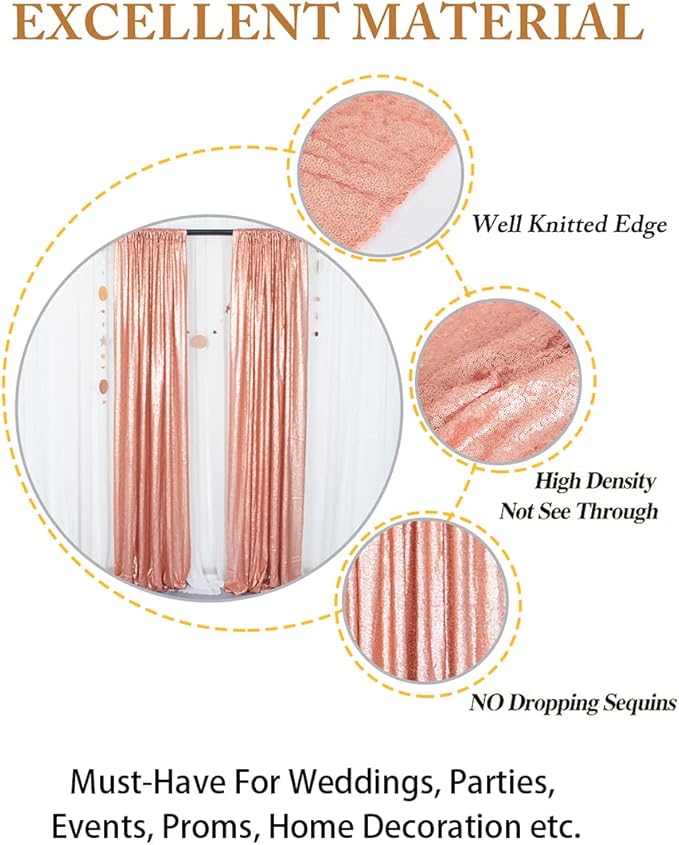 ShinyBeauty Blush Sequin Backdrop Curtains, 4 Panels, 2FTx8FT, Sparkle Photo Booth Backdrop