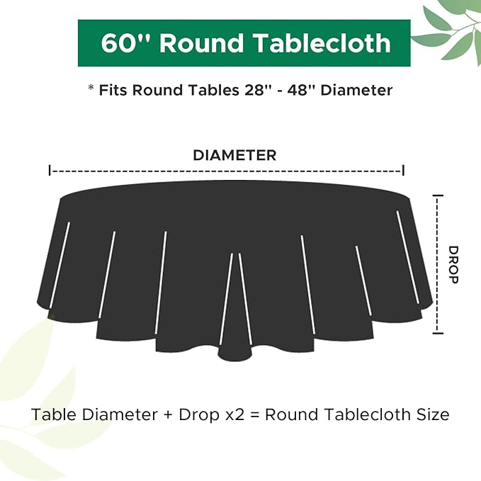 Biscaynebay Fabric Round Tablecloths 60", Black/Grey Scottish Plaid Table Cloth Small Circle Folding Table Covers Water Resistant for Dining, Kitchen, Wedding & Parties, etc