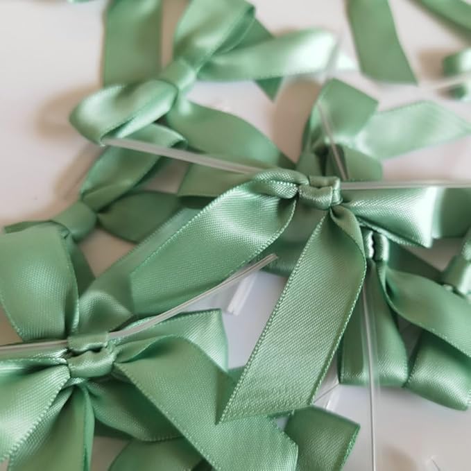 50pcs 2-1/2" Vanilla Green Satin Ribbon Bows with Twist Ties Celadon Satin Ribbon Bows for Candy Party Decoration Gift Packing Wrapping Accessories(2.5“,Vanilla)