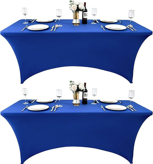 2-Pack 6ft Spandex Table Covers for Rectangle Standard Folding Tables - Wrinkle Resistant Stretch Tablecloths - Ultimate Fitted Table Protector for Parties, Trade Shows, Banquet
