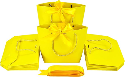 HUAPRINT Gift Bags with Handles,7.48×3.54×7.9 inches,Party Favor Bags with Bow Ribbon,12Pcs Yellow Paper Bags for Birthday Wedding Bridesmaid Present Celebration Holiday