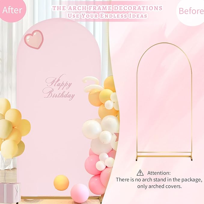 SoarDream 7.2FT Wedding Arch Cover Pink Spandex Fitted Wedding Arch Stand Covers Fitted for Round Top Chiara Arch Cover Fabric Stretchy Backdrop for Bridal Baby Shower Birthday Party Balloon Decor