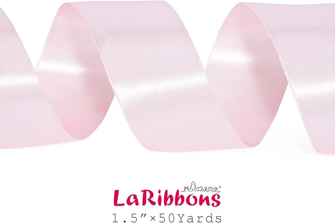LaRibbons 1 1/2 Inch 50 Yard Double Faced Satin Ribbon,Light Pink Satin Craft Fabric Ribbon for Gift Wrapping Floral Bouquets Wedding Party Decoration