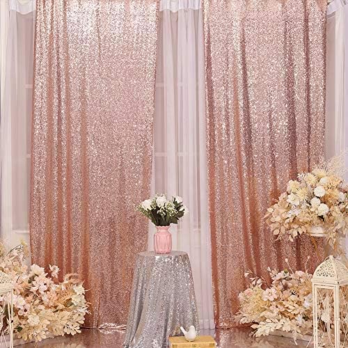 Eternal Beauty Rose Gold Sequin Backdrop Curtains, Shimmer Back Drop 4Panels-2FTx8FT for Christmas, Party, Birthday, Photography, Wedding, Baby Shower Event Decoration