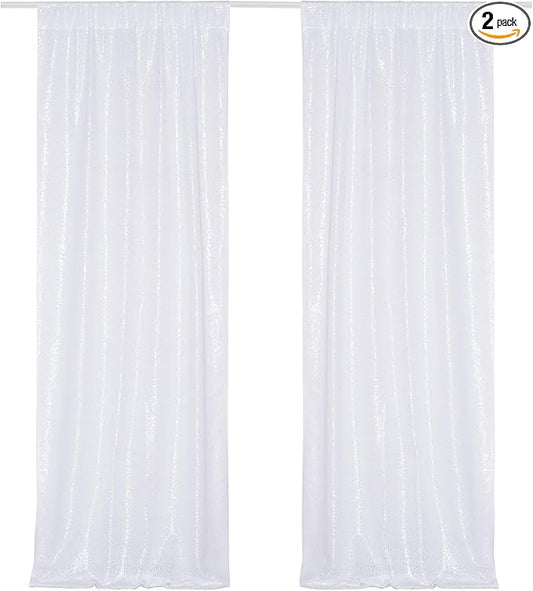 Poise3EHome White Sequin Backdrop Curtains,2 Panels 2FTx8FT Glitter Background for Party Halloween Birthday Party Baby Shower Wedding Christmas Thanksgiving Holiday Festival Decor