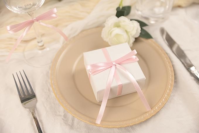 Baby Pink Satin Ribbon 1/4 inch X Continuous 50 Yards, Single Face Polyester Ribbon Perfect for Gift Wrapping, Flower Bouquet, Wedding Decor, Crafts, Bow Making, Sewing and More