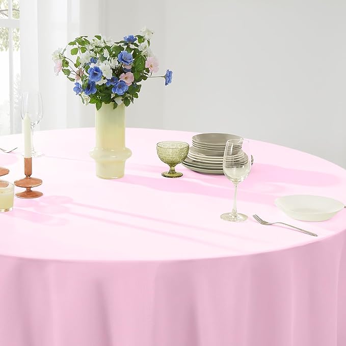 Round Tablecloth 132 Inch 6 Pack Pink Tablecloths Washable Decorative Linen Polyester Table Clothes Cover for Dining Table Banquets Buffet Parties and Wedding