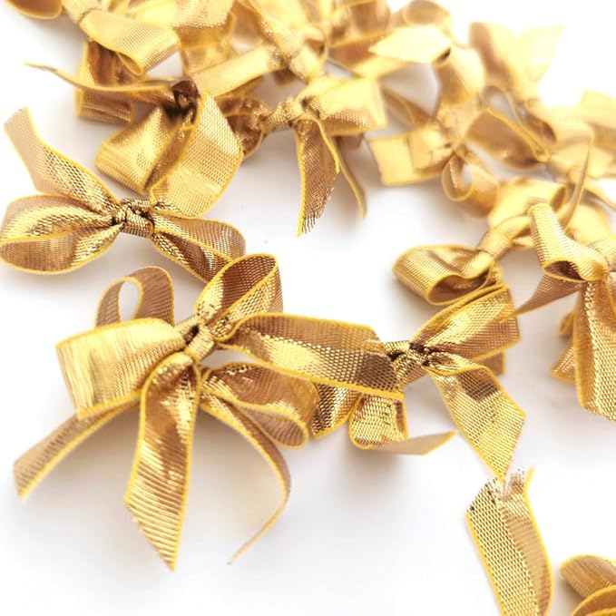 50pcs 1-1/2" Gold Satin Ribbon Bows Without Twist Ties for Gift Wrapping Packing Christmas Decoration (Gold)