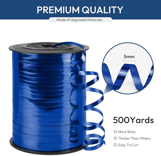 Blue Curling Ribbon, 1/5" Wide x 500 Yards Christmas Curling Ribbons for Gift Wrapping, Party Decoration, Balloon String, Hair, Ribbons for Florist Flower (1 Roll)