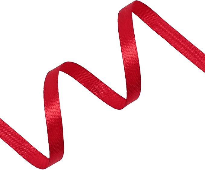 Red Satin Ribbon 1/4 inch X Continuous 25 Yards, Single Face Polyester Ribbon Perfect for Gift Wrapping, Flower Bouquet, Wedding Decor, Crafts, Bow Making, Sewing and More