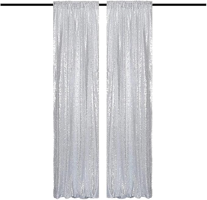Silver Sequin Photography Backdrop Curtains 2FTx8FT 2 Sequin Backdrop Curtains Panels Sparkly Background Drapes for Party Birthday