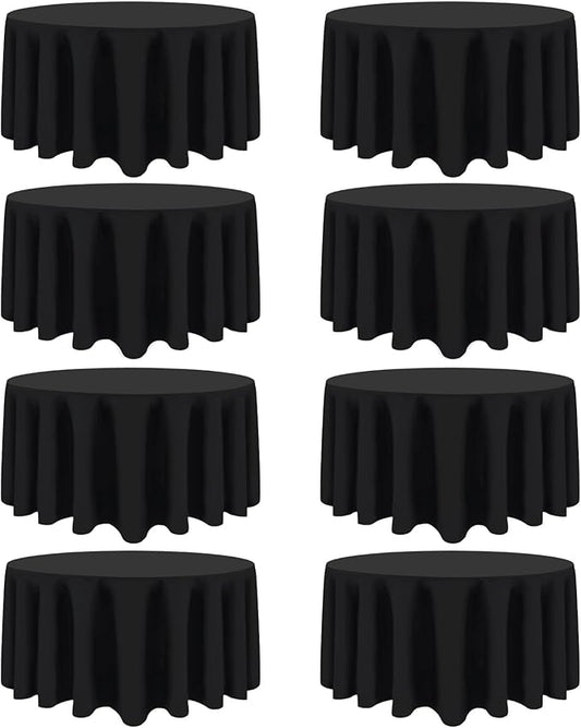 8 Pack Black Round Tablecloth 120 Inch Black Table Cloth Stain and Wrinkle Resistant Reusable and Washable Polyester Fabric Table Covers for Buffet Wedding Party and Banquet