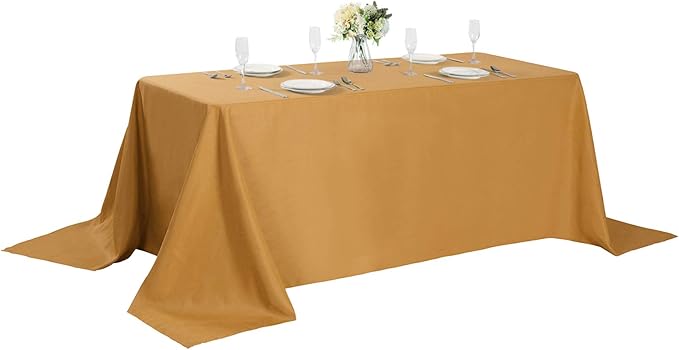 Rectangle Tablecloth 90x156 inch Washable Polyester Fabric Table Cloth for Wedding Party Dining Banquet Decoration（90x156, Gold）