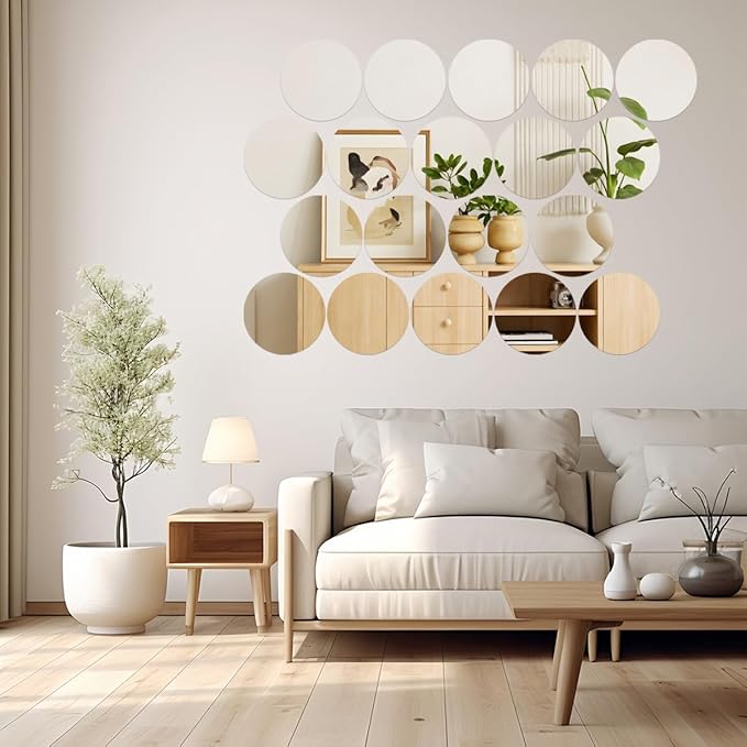 16PCS Acrylic Round Mirrors for Centerpieces Circle Mirror Tiles Candle Plate Set for Table Centerpieces Home Wall Mirror for Wedding Birthday Christmas Table Centerpieces Decorations (8inch +10inch)