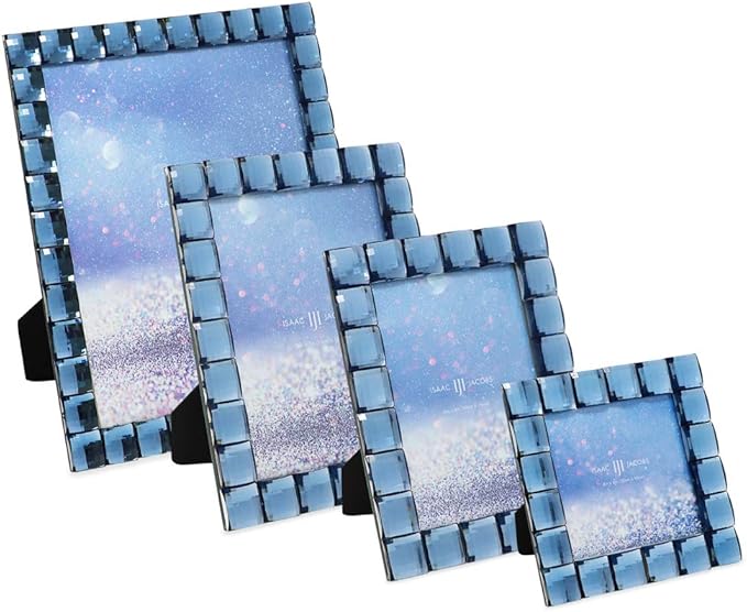 Isaac Jacobs Decorative Sparkling Navy Jewel Picture Frame, Photo Display & Home Décor (5x7, Navy)
