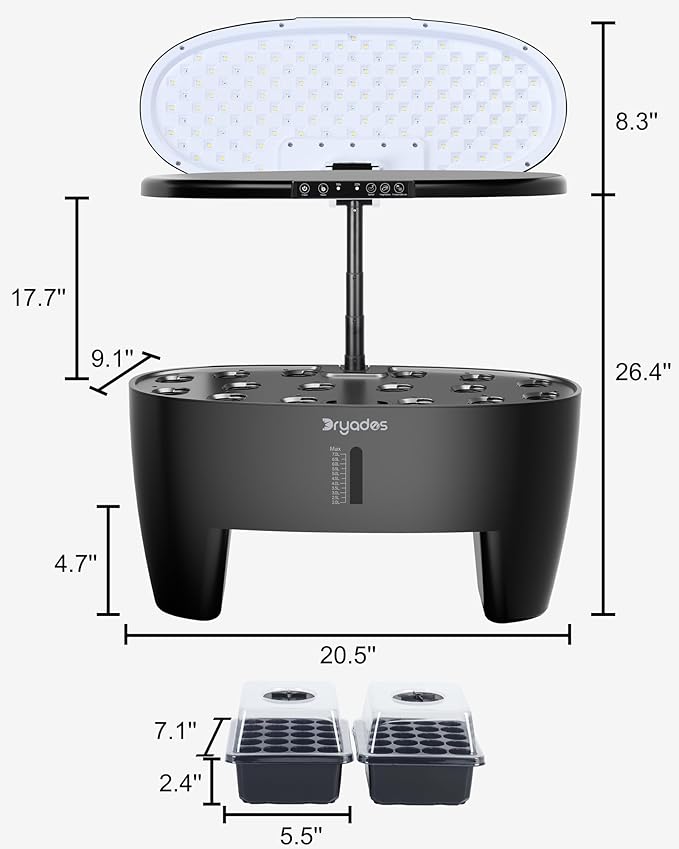 Hydroponic Growing System Kit 16 Pods, Smart Herb Garden with Sprout Mode Can Seedling in Advance & 24W Full Spectrum LED Grow Light, Indoor Garden Planter for Home/Office/School (Black)