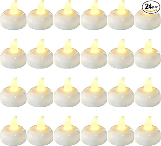 24pcs Warm White Flameless Waterproof LED Floating Candles,Battery Powered Outdoor Waterproof Flashing Tea lamp Voting Candle for Aquatic Ambiance - Wedding, Party, Spa