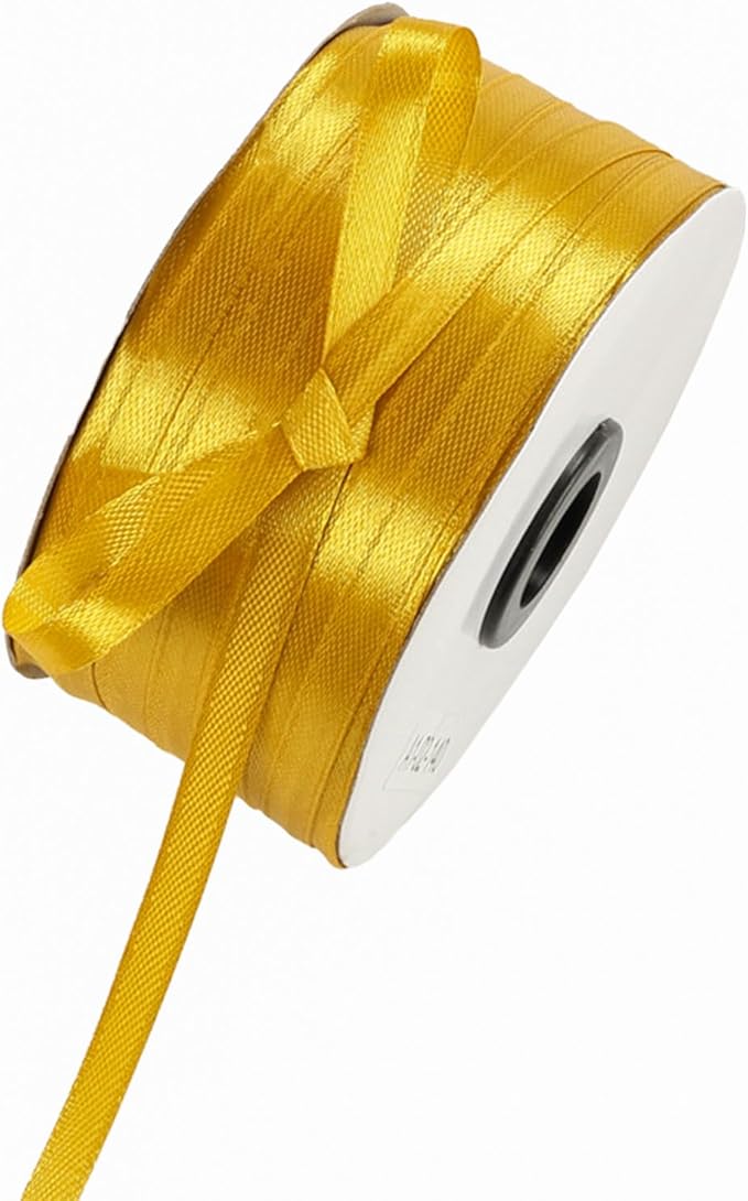 1/4" x 230 Yards Gold Satin Ribbon Single Faced Bulk Fabric Ribbons for Gift Wrapping, Crafting and DIY Projects, Hair Accessories, Tiny Bows