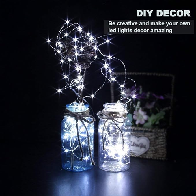 CYLAPEX Pack of 24 Cool White Fairy Lights String Battery Operated Fairy Lights, 3.3ft 20 LEDs Firefly Lights Silver Coated Copper Wire Lights for DIY Decor Christmas Decoration Costume