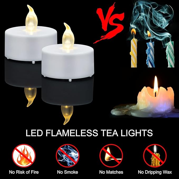 Nancia LED Tea Lights Candles- 12PACK Flameless Candles Realistic and Bright Flickering Long Lasting 200Hours for Holiday Celebration,Home Decoration Warm White