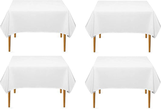 Pomp Pure White 70" x 70" Poplin Polyester Tablecloth (4 Pack) | Wrinkle + Stain Resistant Easy Care Premium Fabric | Fits Square or Round Table