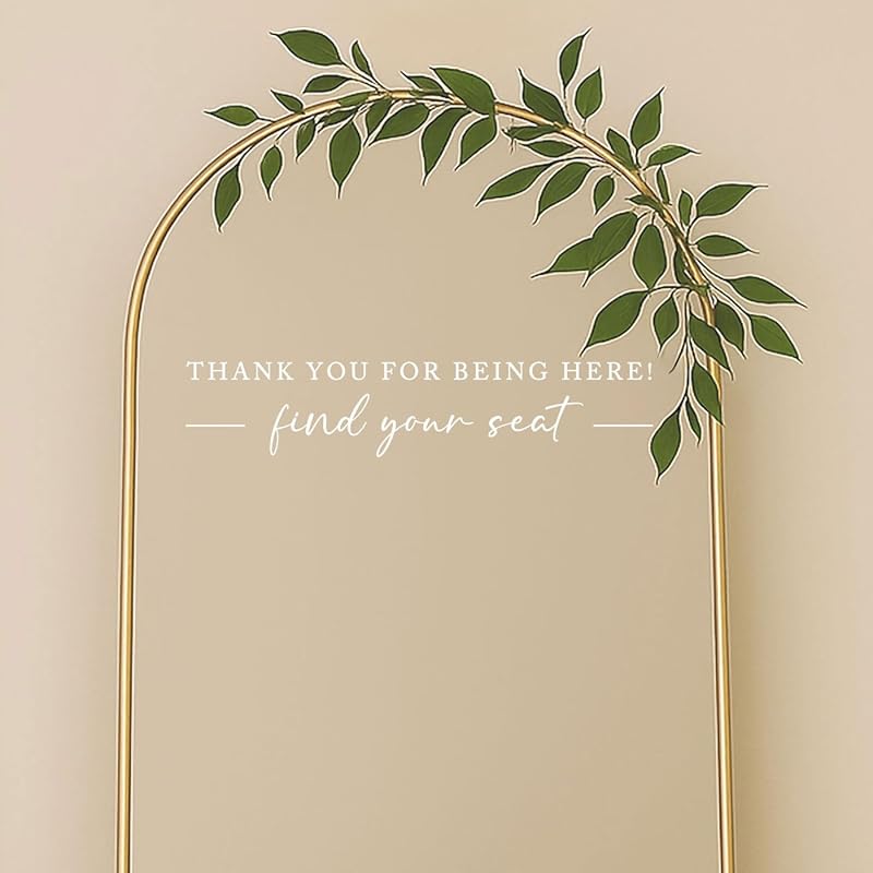 Seating Chart Sign, Wedding Mirror Decal, Thank You for Being Here Find Your Seat, Wedding Seating Chart Header Vinyl Decal, Your Seat Awaits Wedding Sign Decal, Mirror Sticker for Seating (White, Wide 17")